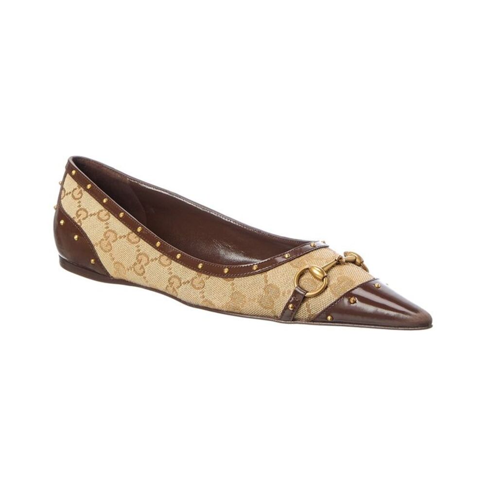 Gucci Savoy Gg Canvas & Leather Ballerina Flat